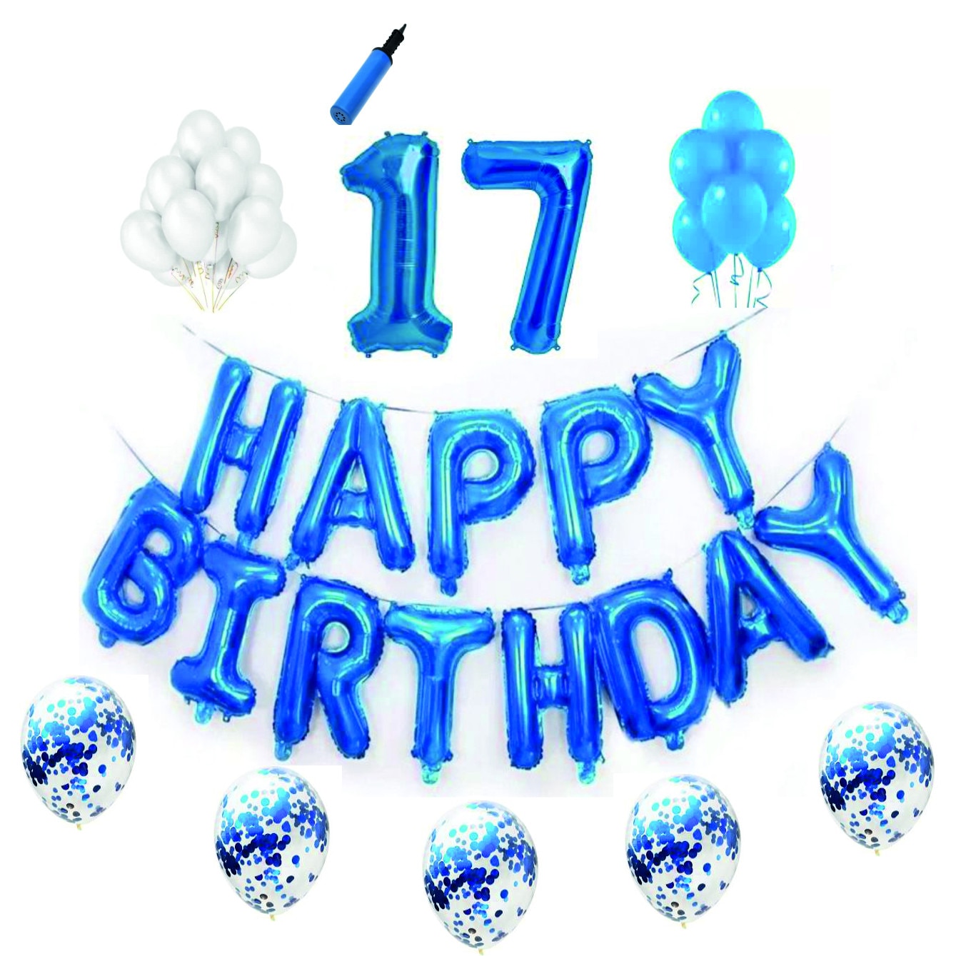 Set baloane Happy Birthday , pentru 17 ani, cifre 1 metru,Albastru