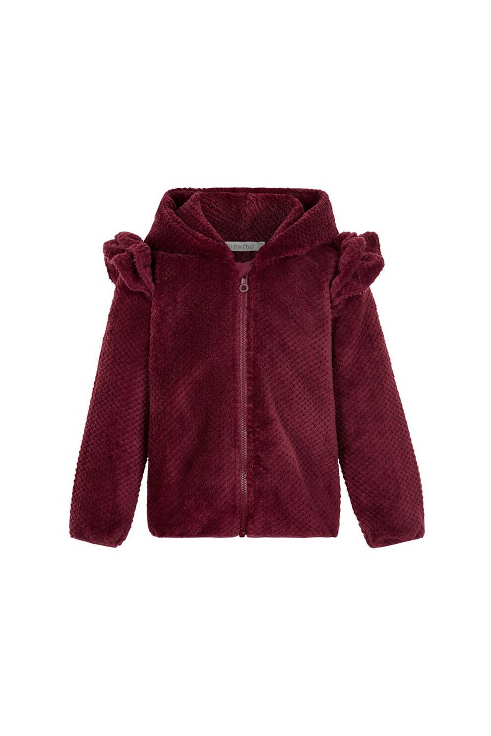 Minymo, Jacheta din material teddy cu volane, Rosu Bordeaux, 104 CM