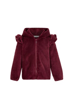 Minymo, Jacheta din material teddy cu volane, Rosu Bordeaux, 104 CM Minymo, Jacheta din material teddy cu volane, Rosu Bordeaux, 104 CM