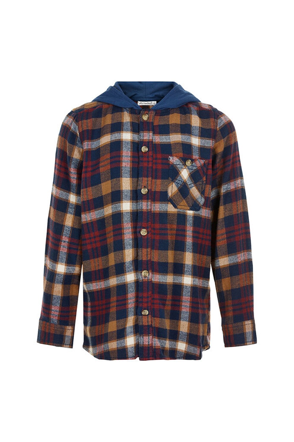 Minymo, Camasa cu model in carouri si gluga, BLeumarin.Rosu.Ocru, 134 CM