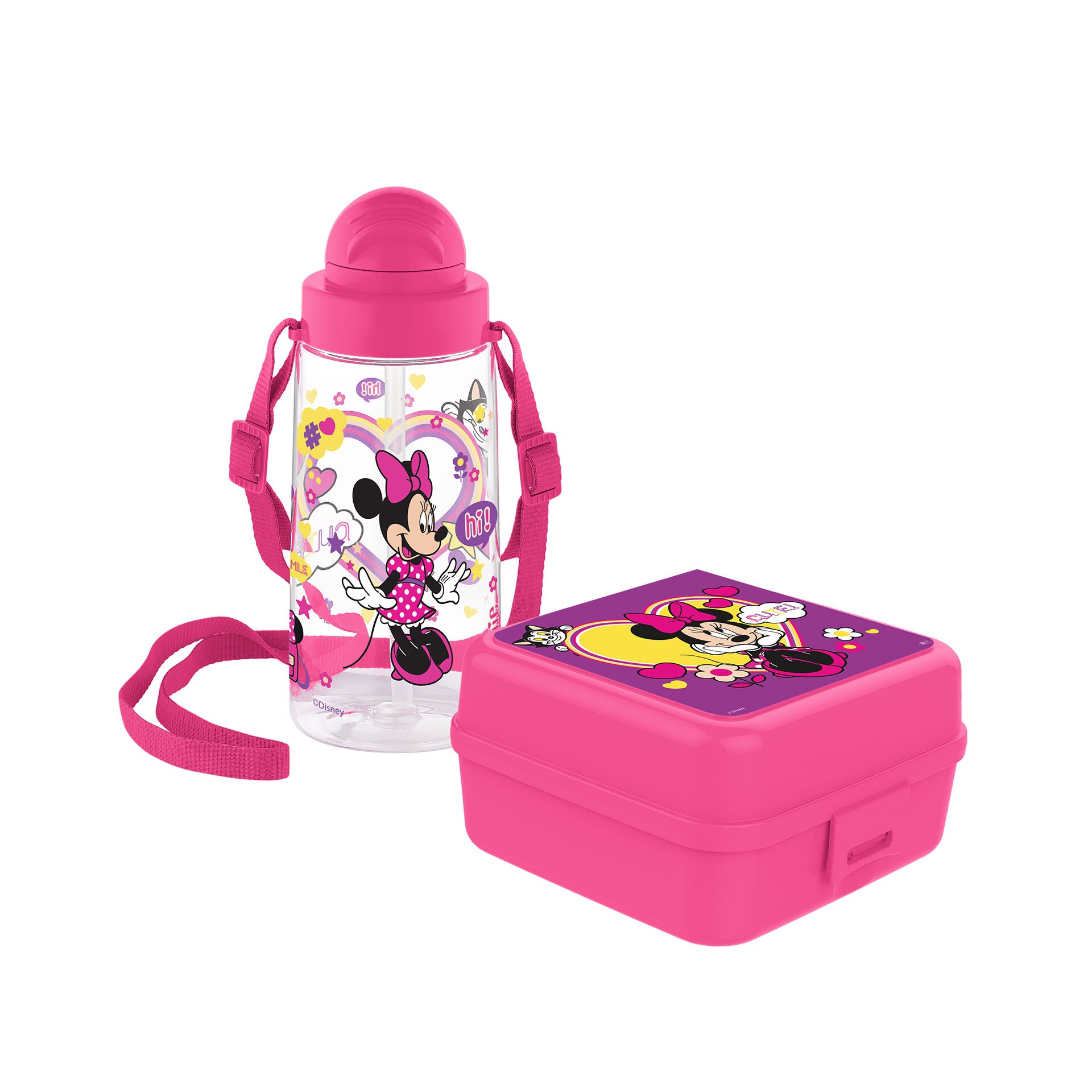 Set cutie alimentara si sticla 500ml, Disney Minnie-Mouse, PVC, Roz