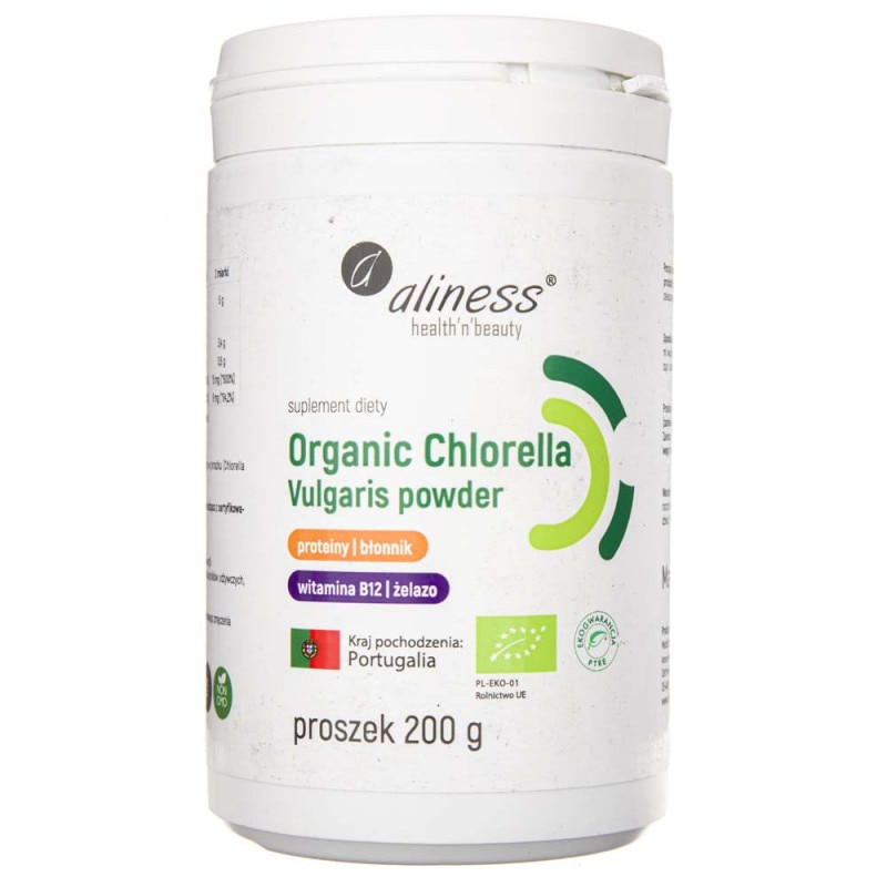 Supliment alimentar Organic Chlorella Vulgaris Aliness, 200 g pudra