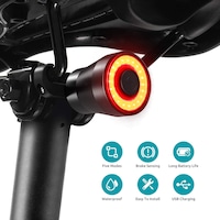 Stop Bicicleta Intelligent, IP65 Rezistent la Apa si Praf, 4 Moduri de Lumina, Auto On/Off, Senzor Franare, COB LED, Aluminiu, Acumulator 400mAh, Incarcare USB, Negru