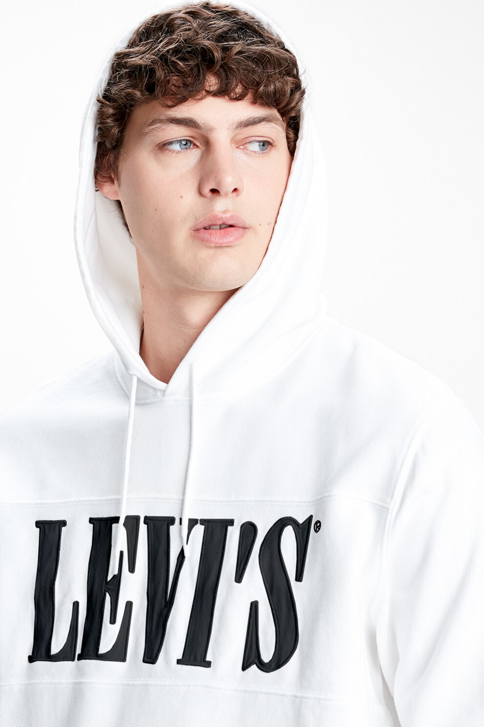 Levi's, Суитшърт с качулка и лого отпред, Бял, S eMAG.bg