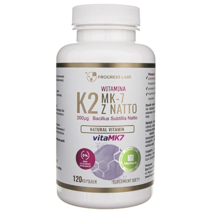 Supliment alimentar Vitamina K2 Vita-MK7 200 mcg Progress Labs, 120 capsule