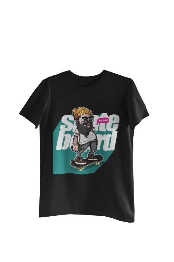 Tricou cu imprimeu SkateBoard, Negru