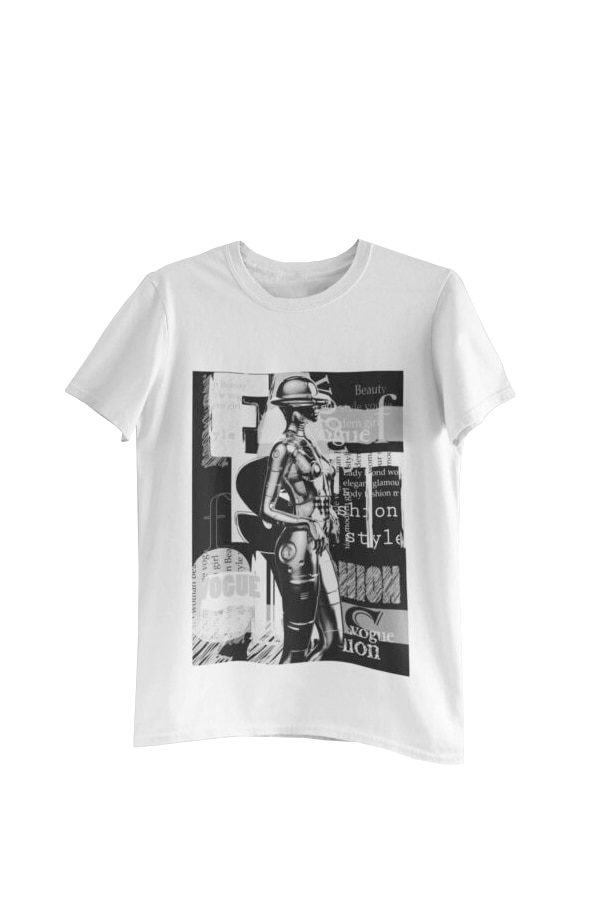 Tricou cu imprimeu She on Style, Alb, Alb
