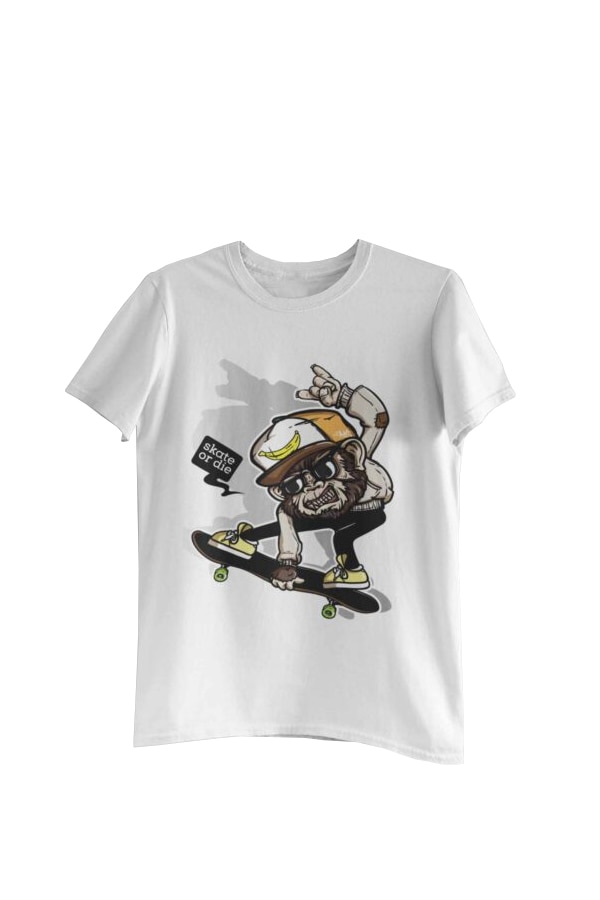 Tricou cu imprimeu Skate or Die, Alb