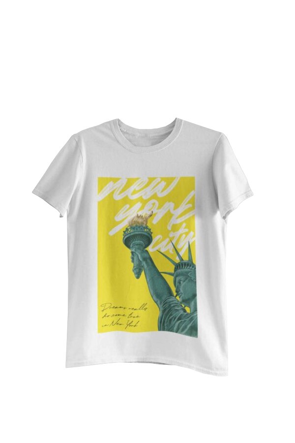 Tricou cu imprimeu NYC dreams come true, Alb