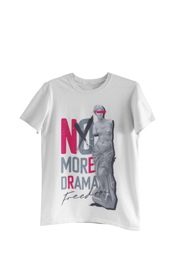 Tricou cu imprimeu No More Drama, Alb
