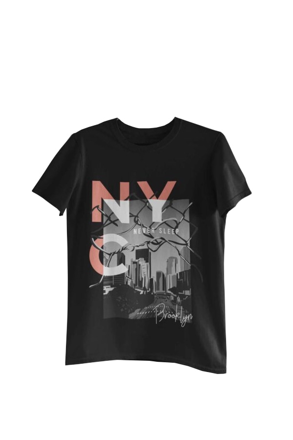 Tricou cu imprimeu NYC never sleep, Negru