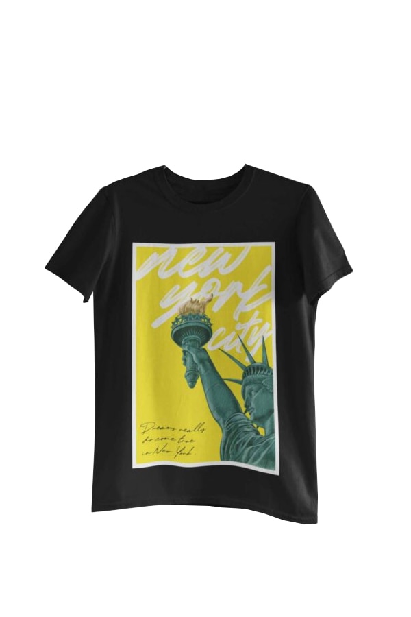Tricou cu imprimeu NYC dreams come true, Negru