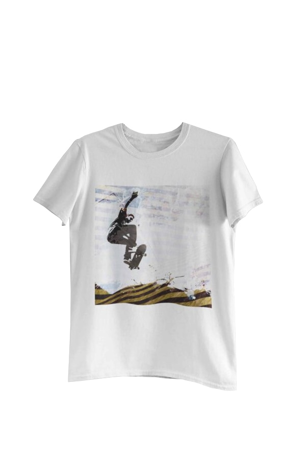 Tricou cu imprimeu Jump Skater, Alb