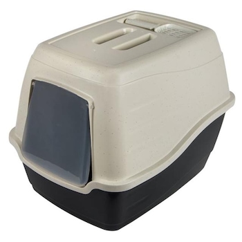 Litiera cu acoperis si usa Felis, Lopata inclusa, 46x36x40 cm, Alb/Negru Litiera cu acoperis si usa Felis, Lopata inclusa, 46x36x40 cm, Alb/Negru