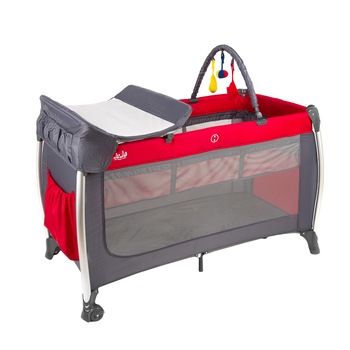 Patut pliant Juju Sweet Naps, 2 niveluri, aluminiu, Rosu/Gri Patut pliant Juju Sweet Naps, 2 niveluri, aluminiu, Rosu/Gri