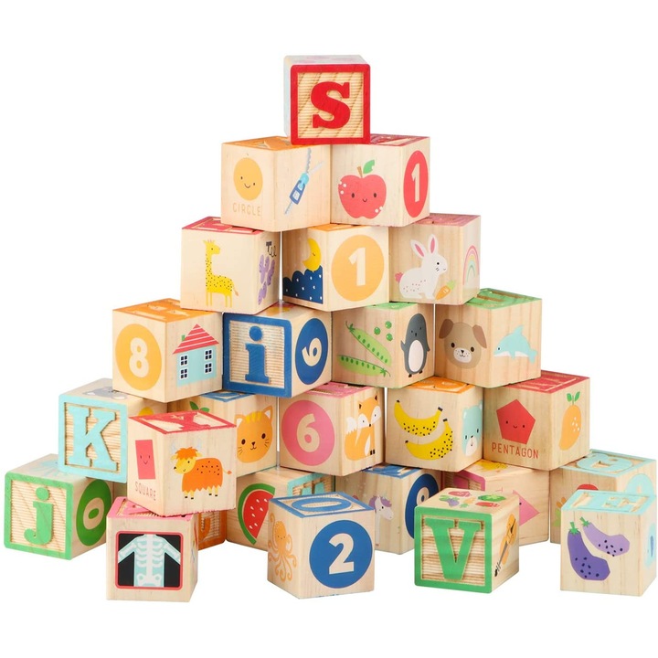 Cuburi Kabi de construit ABC, din lemn, Unitoys