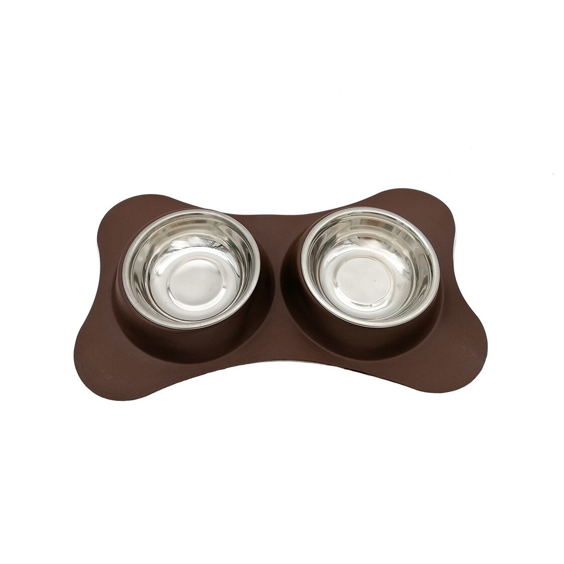 Castron dublu pentru caini, Croci, 2x210 ml, antiderapant, maro, c6059323