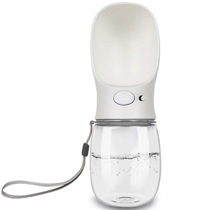 Recipient pentru apa portabil, pentru caini si pisici, alb, 350 ml