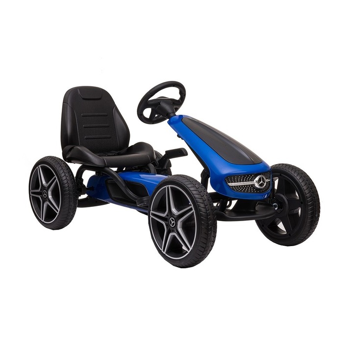 Картинг кола NOVOKIDS, Mercedes Benz Kart PRO, Клаксон и песни, Корпус, Метална конструкция, Ръчна спирачка, Функция FreeWheel, Регулируема седалка, Син