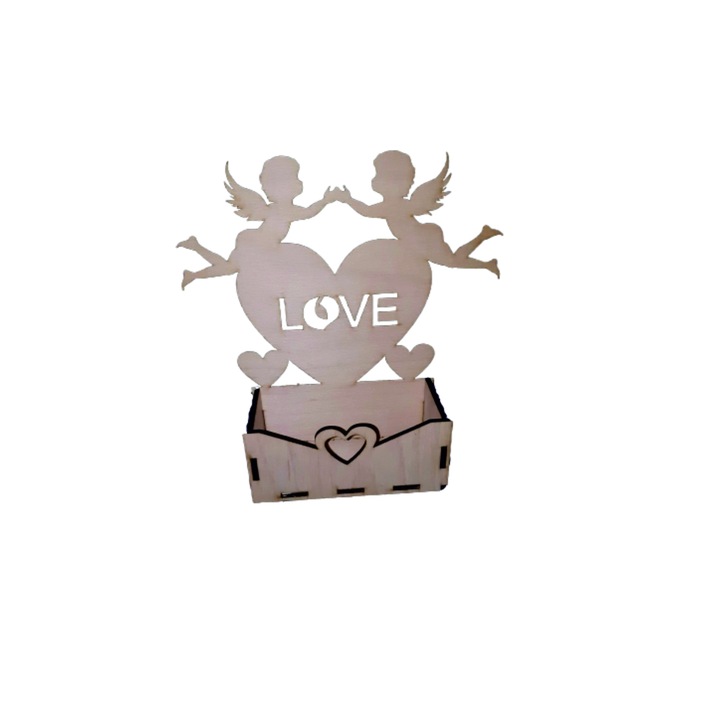 Cutie mare pentru Aranjamente Florale, Model Love, Lemn, 20x9 cm, M13