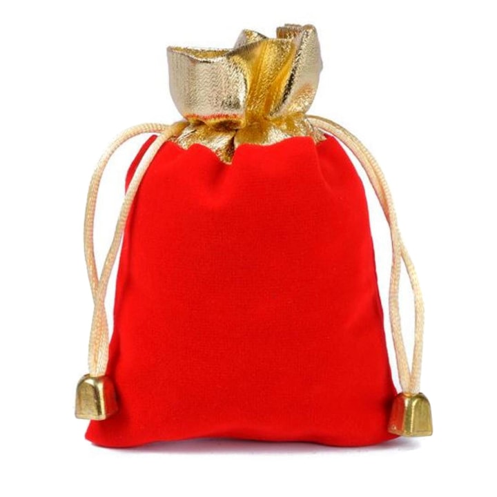 Правоъгълни кадифени чанти със златен ръб (комплект от 50 броя) - Червени