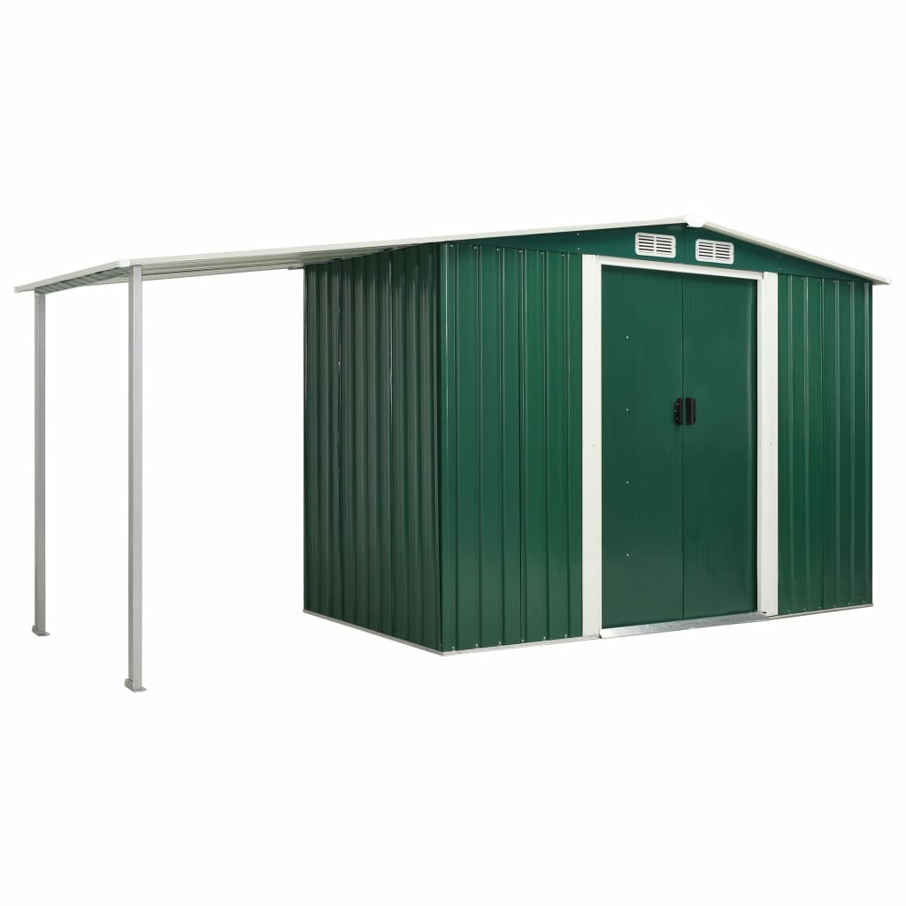 Magazie depozitare cu usi glisante pentru gradina, vidaXL, Otel, 386 x 131 x 178 cm, Verde