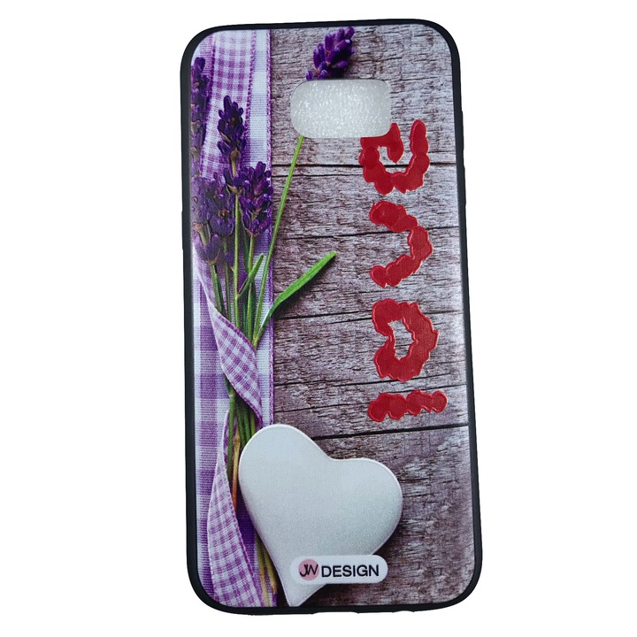 Husa compatibila cu Samsung S7 Edge, Carcasa silicon in relief, Design Lavanda, Mov