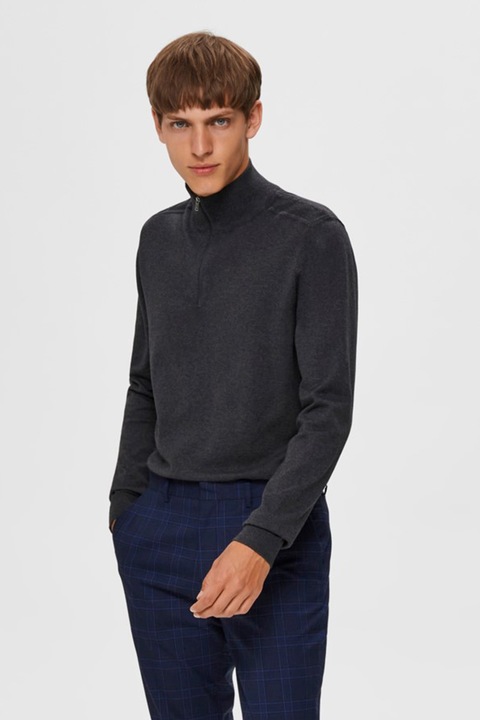 Selected Homme, Berg finomkötött pulóver cipzáros hasítékkal, Sötétszürke