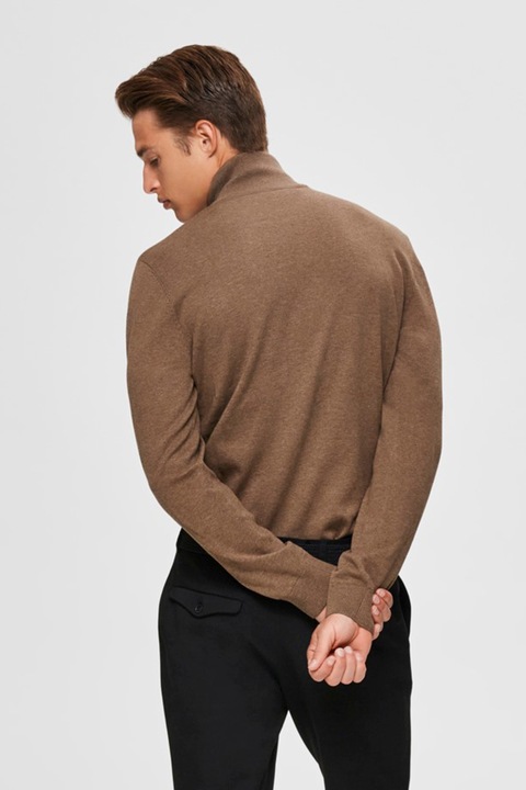 Selected Homme, Berg finomkötött pulóver cipzáros hasítékkal, Barna