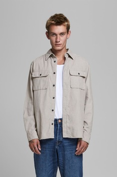 Jack&Jones, Camasa din amestec de bumbac organic cu buzunare pe piept, Maro camel, S Jack&Jones, Camasa din amestec de bumbac organic cu buzunare pe piept, Maro camel, S