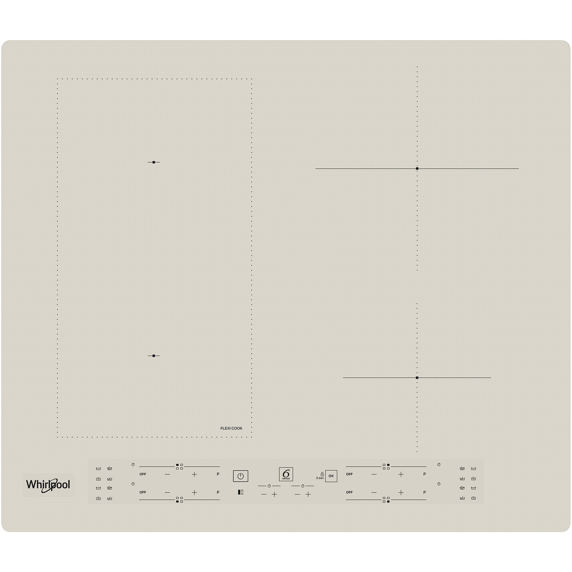 Plita incorporabila Whirlpool WLB6860NES, Inductie, 4 zone de gatit, FlexiCook, Tehnologia 6th Sense, 60 cm, Sticla argintie