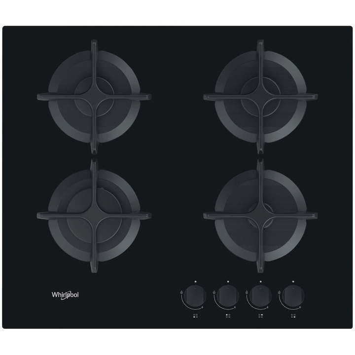 Плот за вграждане Whirlpool GOB616NB, Газ, 4 нагревателни зони, Чугунена скара, MultiStep, 60 см, Черен