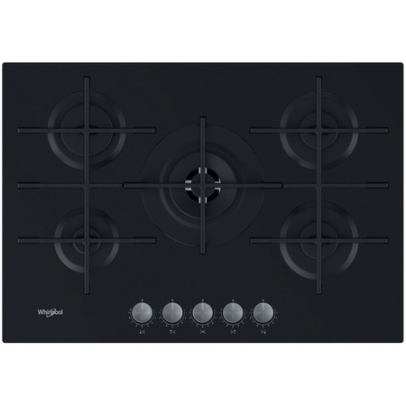 Плот за вграждане Whirlpool GOWL728NB, Газ, 5 нагревателни зони, Чугунена скара, MultiStep, 73 см, Черен