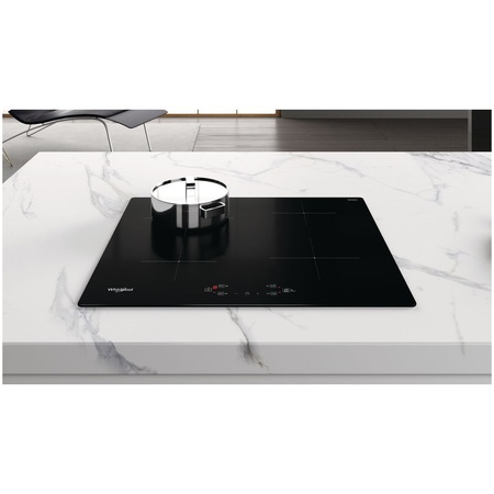 Plita incorporabila Whirlpool WSQ7360NE, Inductie, 4 zone de gatit, Tehnologia 6th Sense, Power Management, 60 cm, Sticla neagra