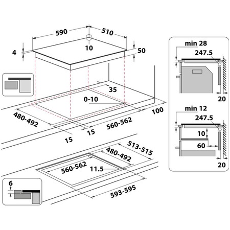 Plita incorporabila Whirlpool WSQ7360NE, Inductie, 4 zone de gatit, Tehnologia 6th Sense, Power Management, 60 cm, Sticla neagra