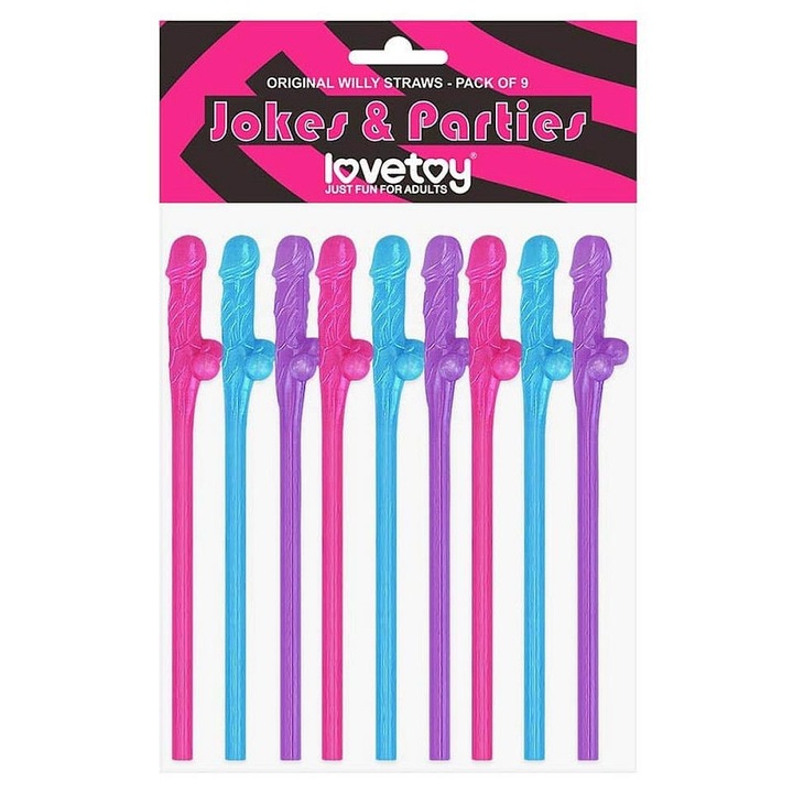 Lovetoy Willy Straws Szívószál készlet, 9 db, többszínű