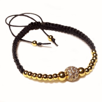 Bratara ArtDeco Gold cu charm (Cubiz Zirconia) si margele, 15 -25 cm Bratara ArtDeco Gold cu charm (Cubiz Zirconia) si margele, 15 -25 cm