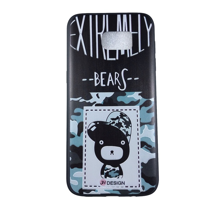Husa compatibila cu Samsung S7 Edge, Carcasa silicon in relief, Design Bears, Negru