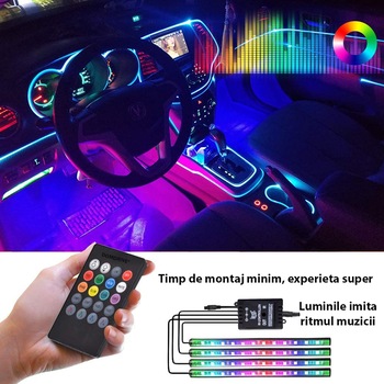 Banda LED DOMDRIVE® auto, lumini ambientale, telecomanda, jocuri de lumini, kit complet instalare Banda LED DOMDRIVE® auto, lumini ambientale, telecomanda, jocuri de lumini, kit complet instalare