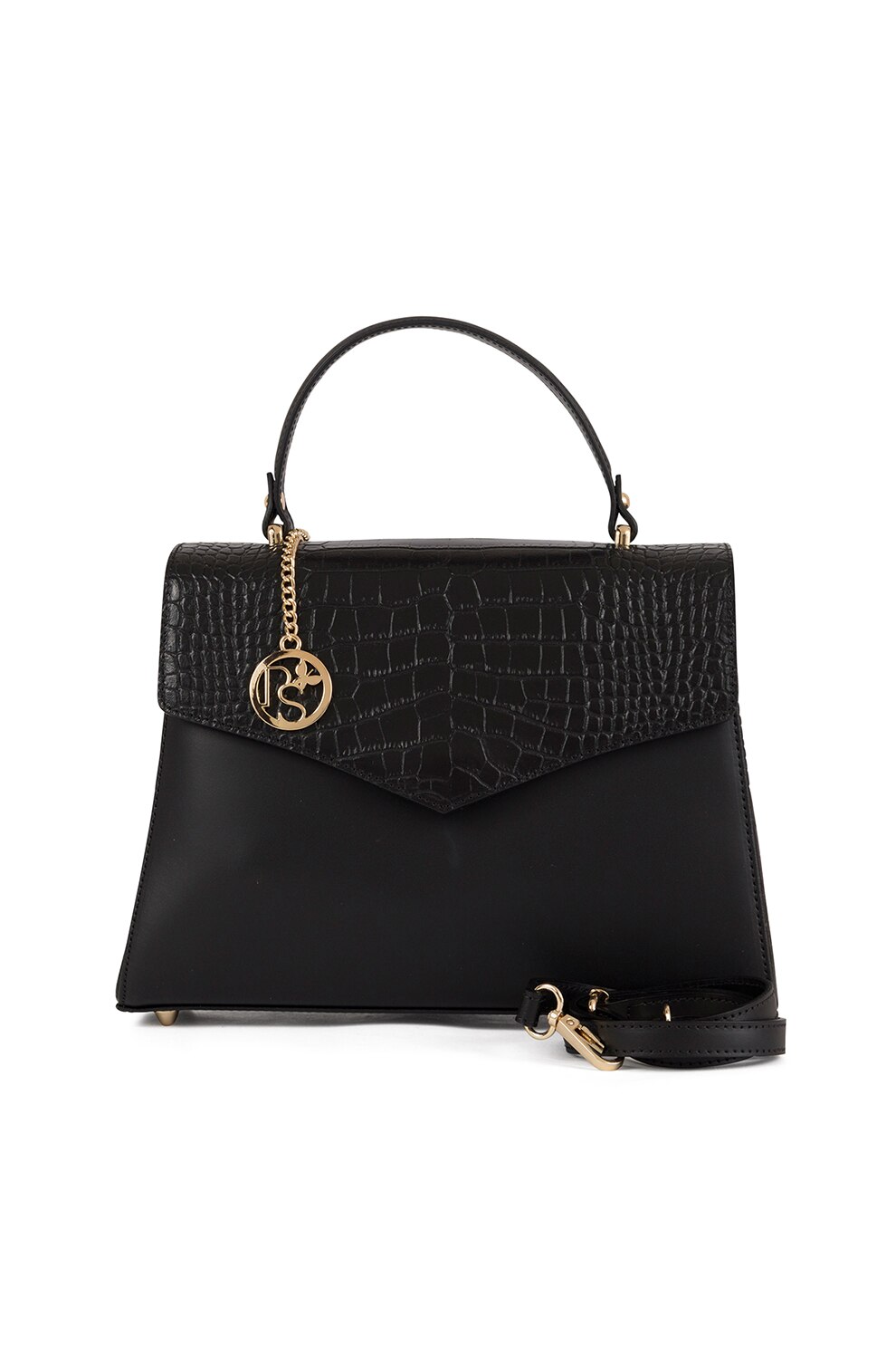 Pia Sassi, Geanta din piele cu maner si clapa Monte Campellio, Negru