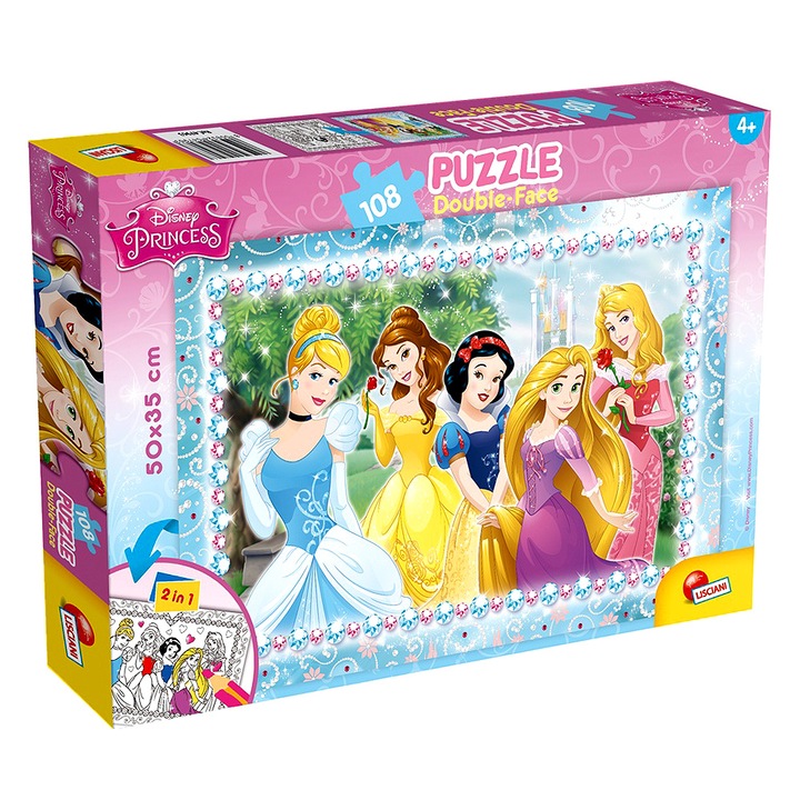 Пъзел, Lisciani, Disney Princess, Двулицев пъзел 108 части