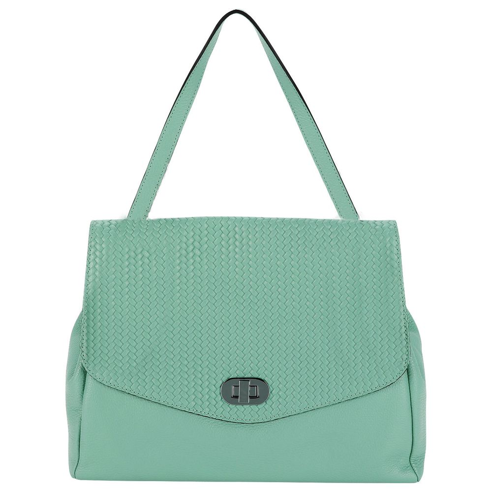 Geanta Ripani, din piele naturala, cu efect impleti,t 2065OEVE, verde