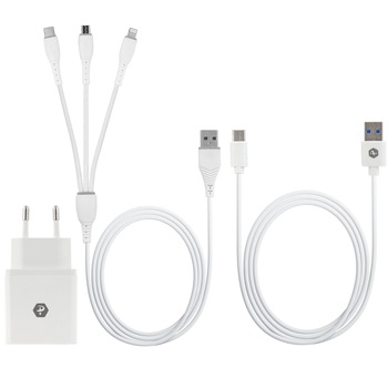 Set Incarcator retea A+ USB, Quick Charge 3.0, 18W, - cablu 3 in 1 si cablu Type C Set Incarcator retea A+ USB, Quick Charge 3.0, 18W, - cablu 3 in 1 si cablu Type C