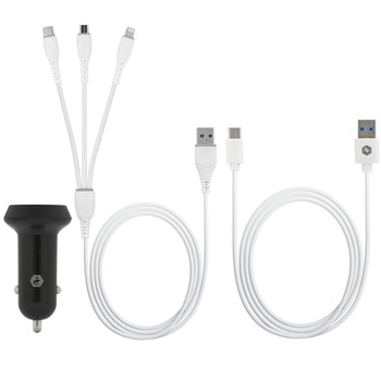 Set Incarcator auto A+ USB, Quick Charge 3.0 cu cablu 3 in 1 Set Incarcator auto A+ USB, Quick Charge 3.0 cu cablu 3 in 1