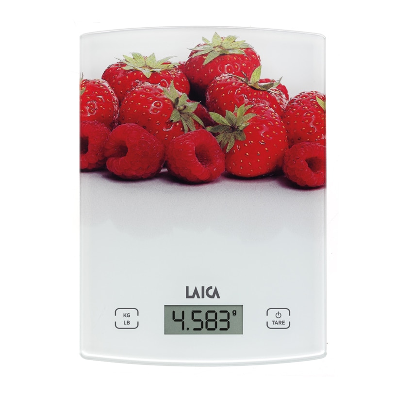 Cantar electronic de bucatarie Laica KS1029, 5 kg, Alb/Rosu