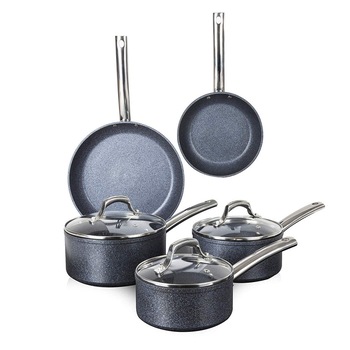 Set Tower TruStone, 16/18/20/20/28 cm, 5 straturi, Inductie, Violet-negru Set Tower TruStone, 16/18/20/20/28 cm, 5 straturi, Inductie, Violet-negru