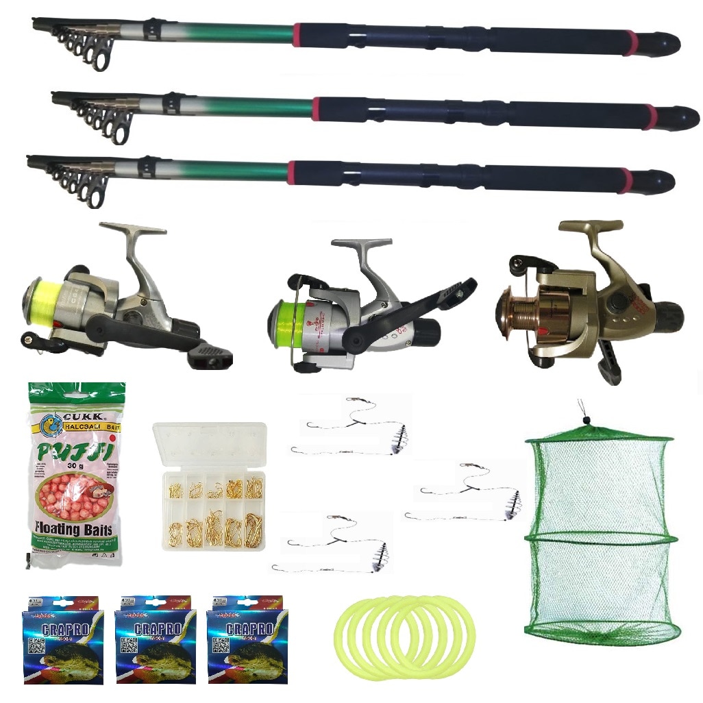 Set 3 lansete eastshark 2.7m, 3 mulinete, pufuleti, 3 gute, ace, 3 forfati, bambine si juvelnic