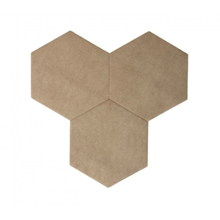 Декоративна облицовка за стена, самозалепващи коркови шестограми, TEXTIL Light Brown, 6 бр.