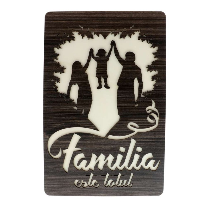 Tablou de Lemn Wenge Familia cu Baietel 40x27 cm