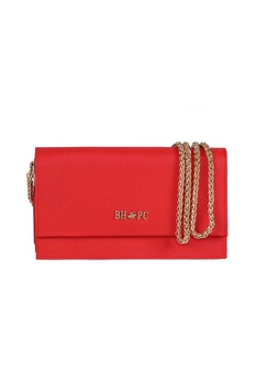 Beverly Hills Polo Club, Geanta crossbody de piele ecologica, cu bareta din lant, Roşu Beverly Hills Polo Club, Geanta crossbody de piele ecologica, cu bareta din lant, Roşu